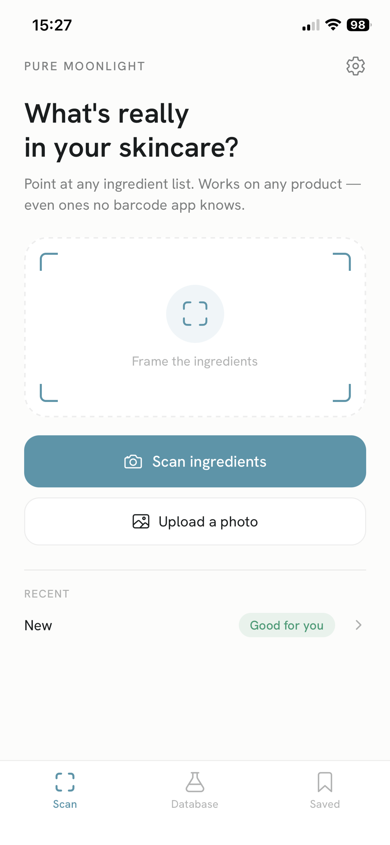 Pure Moonlight Skin ingredient scanner
